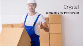  Presentation with professional - Audience pleasing presentation design consisting of young-male-professional-mover-doing backdrop and a light gray colored foreground