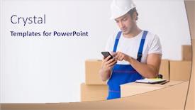  Presentation with professional - Theme with young-male-professional-mover-doing background and a sky blue colored foreground