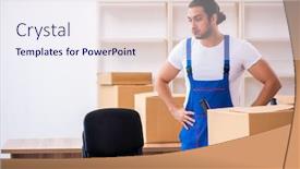  Presentation with professional - Presentation theme enhanced with young-male-professional-mover-doing background and a sky blue colored foreground
