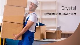  Presentation with heavy equipment earth mover - Theme featuring young-male-professional-mover-doing background and a soft green colored foreground