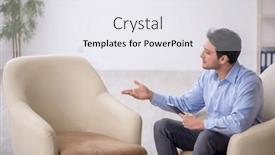  Presentation with room - PPT theme featuring young-male-psychologist-sitting background and a white colored foreground