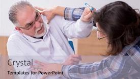  Presentation with rubber gloves doctor puts - Colorful slide deck enhanced with young-male-psychopath-and-experienced backdrop and a light blue colored foreground