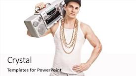  Presentation with shoulder - Presentation design enhanced with young male rapper holding background and a white colored foreground