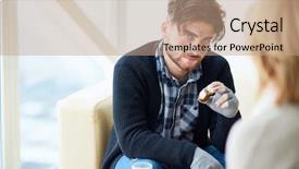  Presentation with refugee - Slide set featuring young male refugee with bottle background and a coral colored foreground