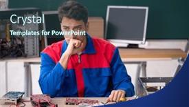  Presentation with computers - Theme featuring young-male-repairman-repairing-computers background and a ocean colored foreground