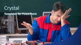  Presentation with computers - Presentation theme consisting of young-male-repairman-repairing-computers background and a ocean colored foreground