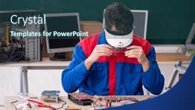  Presentation with computers - Presentation design consisting of young-male-repairman-repairing-computers background and a ocean colored foreground