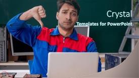  Presentation with computers - Presentation design with young-male-repairman-repairing-computers background and a ocean colored foreground