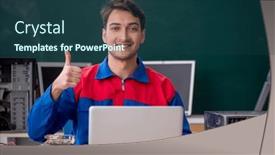  Presentation with computers - Slide set having young-male-repairman-repairing-computers background and a ocean colored foreground