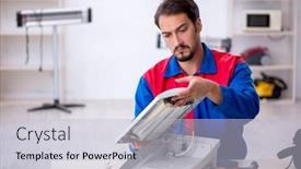  Presentation with male nurses day - Presentation theme enhanced with young-male-repairman-repairing-heater background and a lemonade colored foreground