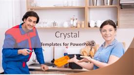  Presentation with hologram mesh human male - Presentation theme having young-male-repairman-repairing-tap background and a lemonade colored foreground