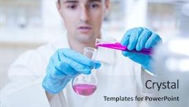  Presentation with scientific research - Amazing theme having young male researcher carrying out scientific research in a lab color toned image shallow dof backdrop and a light blue colored foreground