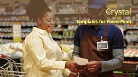  Presentation with products supermarket - Presentation design having young-male-sales-advisor-looking background and a tawny brown colored foreground