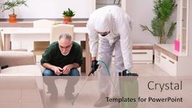  Presentation with old young - Audience pleasing slide set consisting of young-male-sanitizer-and-old backdrop and a mint green colored foreground