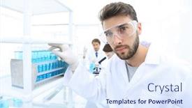  Presentation with sample - Amazing slides having young-male-scientist-looking backdrop and a sky blue colored foreground