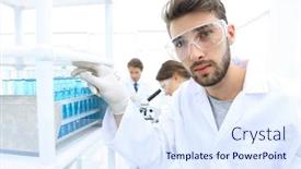  Presentation with sample - Amazing slides having young-male-scientist-looking backdrop and a sky blue colored foreground