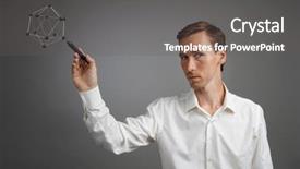 Presentation with atom - Presentation design enhanced with young male scientist working with a model of the atom background and a gray colored foreground