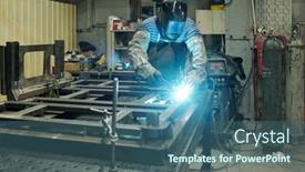  Presentation with industrial machine - Presentation theme enhanced with young-male-specialist-in-protective background and a  colored foreground