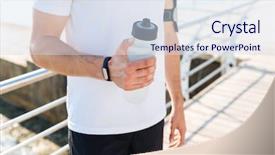  Presentation with holding bucket while water droplet - Slide deck featuring young male sportsman holding water background and a  colored foreground