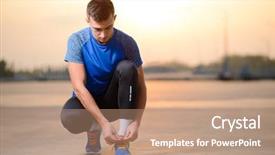  Presentation with running shoes - PPT theme having young male sportsman tying running background and a coral colored foreground