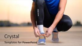  Presentation with running shoes - Beautiful slides featuring young male sportsman tying running backdrop and a coral colored foreground