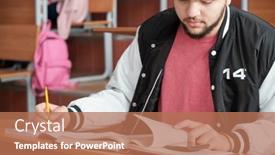  Presentation with cheating - Presentation design consisting of young-male-student-cheating background and a coral colored foreground