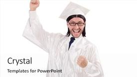  Presentation with high school testing - Audience pleasing presentation design consisting of doctor character - young male student graduated backdrop and a  colored foreground