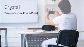  Presentation with whiteboard - Colorful slide deck enhanced with young male student in front of whiteboard backdrop and a sky blue colored foreground