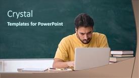  Presentation with student - PPT theme with young-male-student-in-telestudying background and a ocean colored foreground