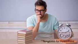  Presentation with classroom management - Presentation theme with young-male-student-in-time background and a coral colored foreground