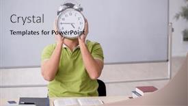  Presentation with time management - Presentation theme having young-male-student-in-time background and a light gray colored foreground