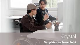  Presentation with wheelchair - Beautiful theme featuring young-male-student-in-wheelchair backdrop and a gray colored foreground