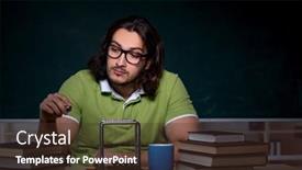  Presentation with student - Presentation design consisting of young-male-student-physicist-working background and a tawny brown colored foreground