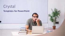  Presentation with education - Theme with young-male-student-physicist background and a sky blue colored foreground