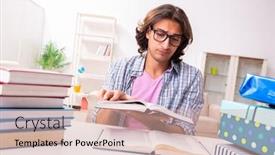  Presentation with test exam student - Slide deck with young-male-student-preparing background and a soft green colored foreground