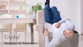  Presentation with student - Slide deck enhanced with young-male-student-preparing background and a light gray colored foreground