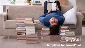  Presentation with student - Slide deck featuring young-male-student-preparing background and a violet colored foreground