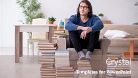  Presentation with student - Colorful presentation theme enhanced with young-male-student-preparing backdrop and a coral colored foreground