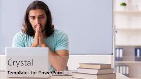  Presentation with student - Audience pleasing slide deck consisting of young-male-student-preparing backdrop and a soft green colored foreground