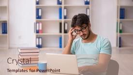  Presentation with student - PPT theme having young-male-student-preparing background and a soft green colored foreground