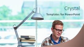  Presentation with high school - PPT theme featuring young-male-student-preparing background and a cool aqua colored foreground