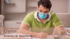  Presentation with student - Presentation theme having young-male-student-preparing background and a coral colored foreground