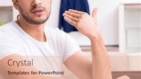  Presentation with student - Slides having young-male-student-preparing and a coral colored foreground