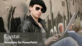  Presentation with graffiti - Presentation having young male student sit laptop outdoor silver graffiti wall background and a dark gray colored foreground