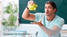 Presentation with classroom - Colorful slide set enhanced with young-male-student-sitting backdrop and a sky blue colored foreground