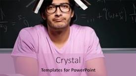  Presentation with classroom - Presentation theme enhanced with young-male-student-sitting and a  colored foreground