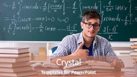  Presentation with math - Beautiful presentation design featuring young male student studying math backdrop and a coral colored foreground