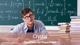  Presentation with student writing - Colorful presentation theme enhanced with young male student studying math backdrop and a coral colored foreground