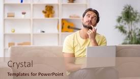  Presentation with home - Presentation theme consisting of young-male-student-studying background and a coral colored foreground