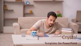  Presentation with student - Presentation enhanced with young-male-student-studying background and a coral colored foreground